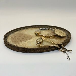 Antique lace and glass vanity tray